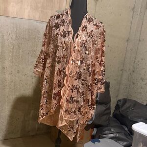 Joan Rivers Sequin Floral Wrap - Pink and Gold